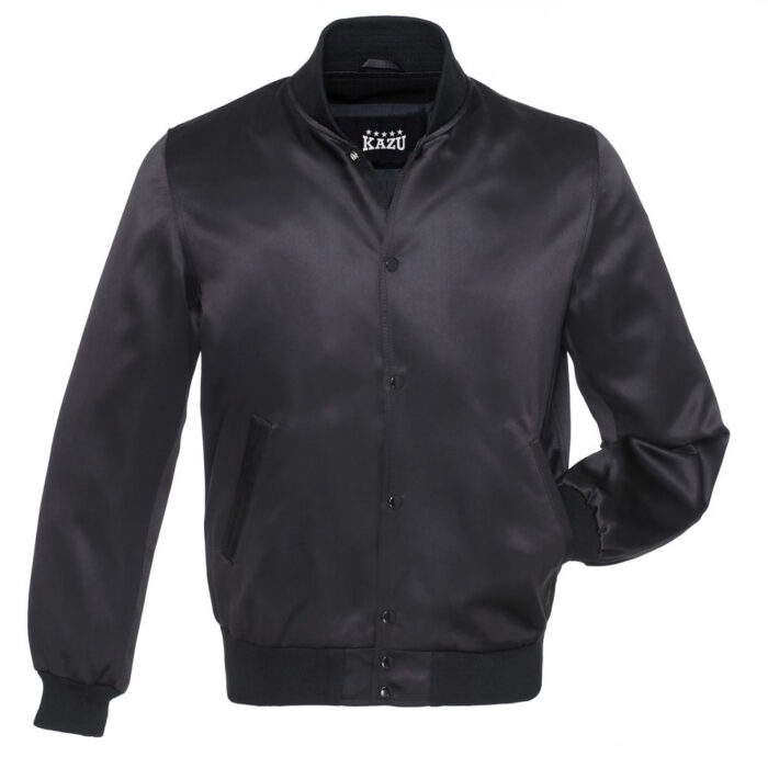 Black Satin Varsity Jacket - Image 1