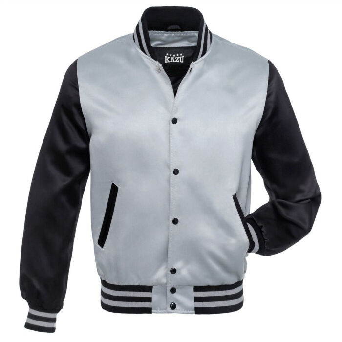 Satin Varsity Jacket Grey/Black - Image 1